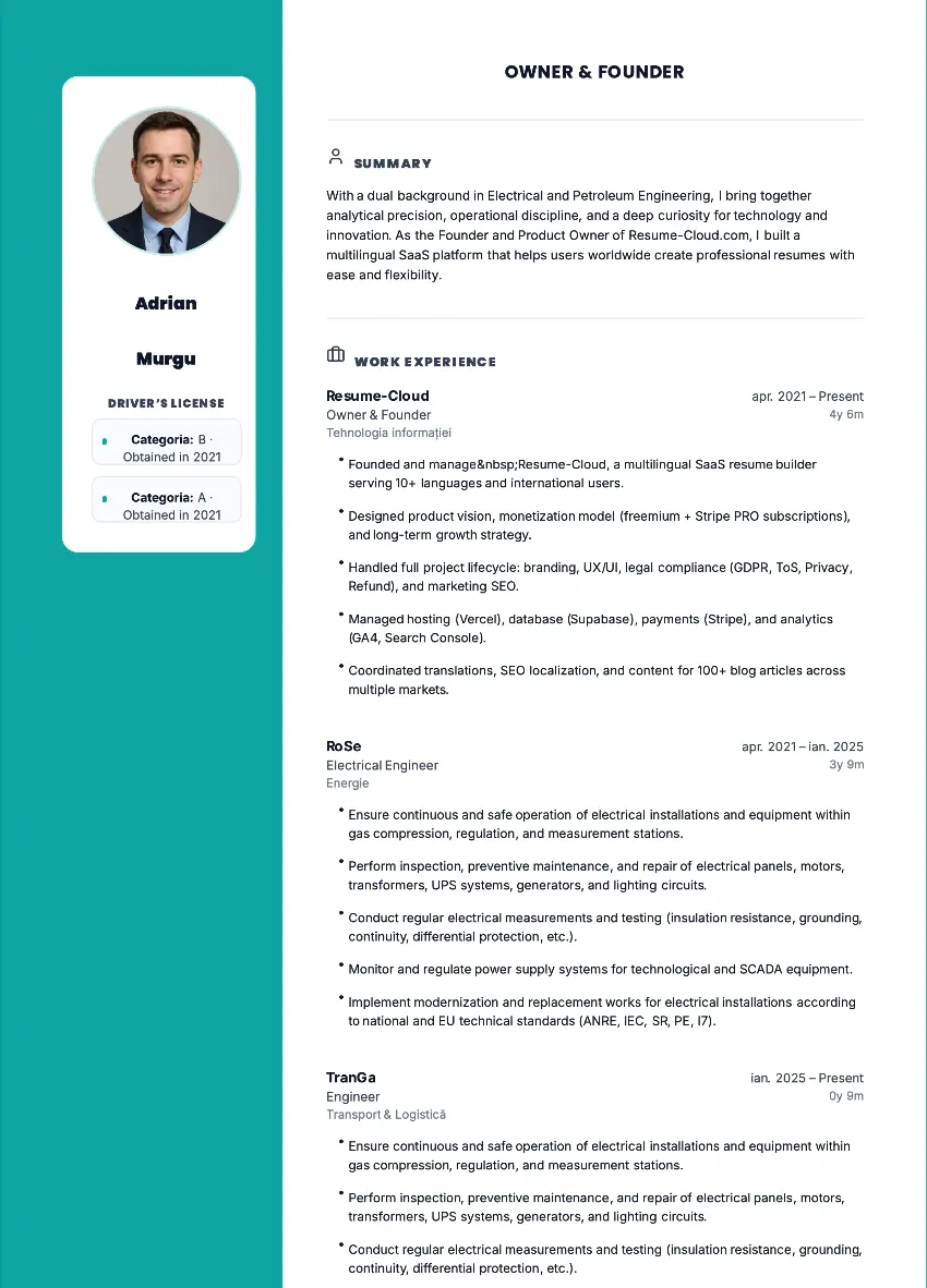 Previzualizare șablon CV